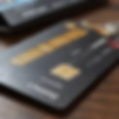 A close-up of a credit card surrounded by business growth symbols.