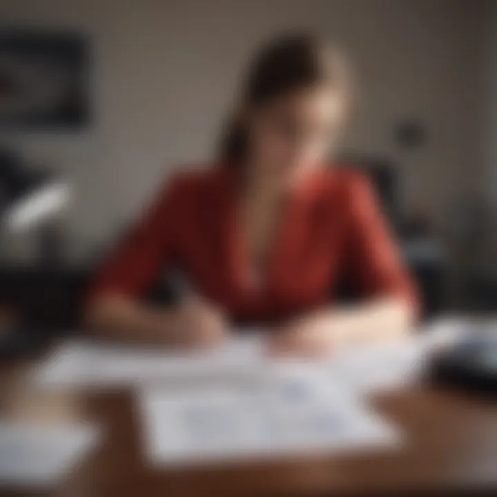 A confident individual reviewing financial documents at a desk