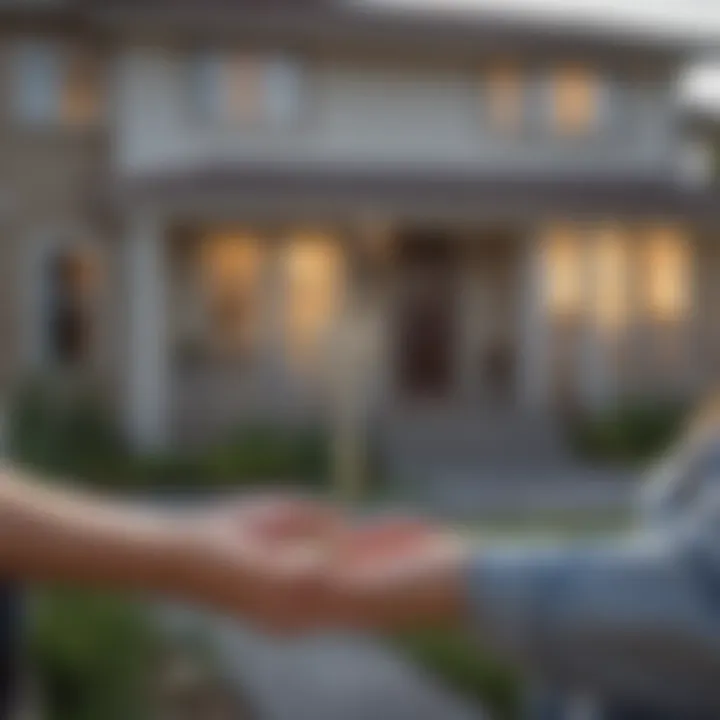 A key being handed over in front of a new home