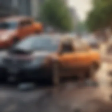 Car Accident Scenarios and Insurance Implications Illustration of a car accident scenario involving multiple vehicles