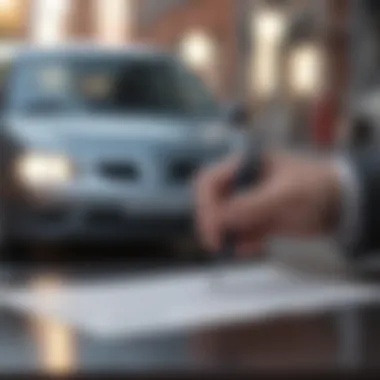 A close-up of a hand signing a car insurance contract