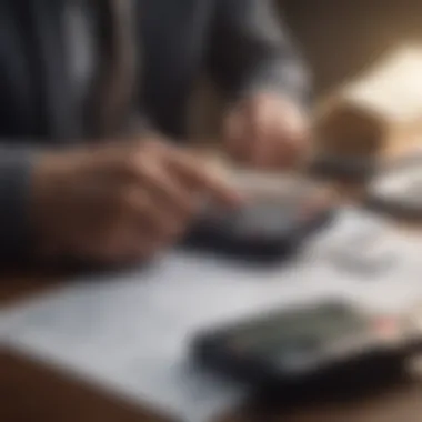 Person examining legal documents with a calculator