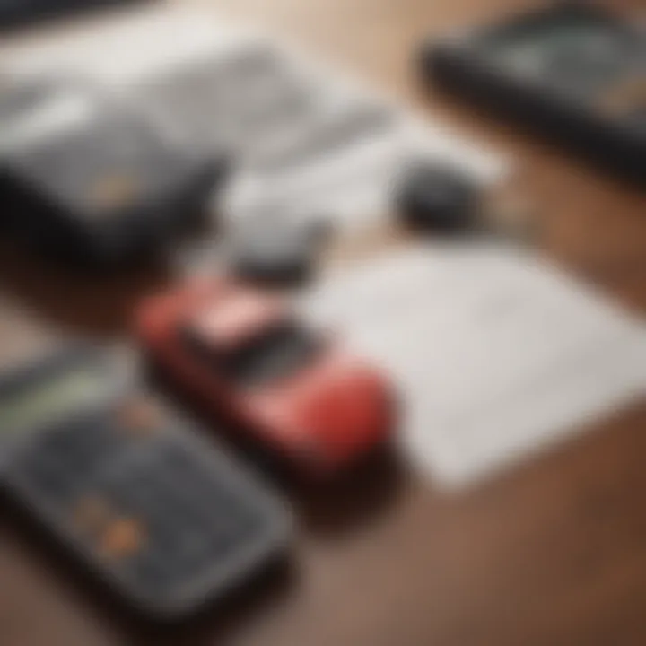 A calculator and car keys on a table