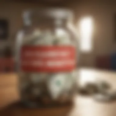 A jar labeled 'Emergency Fund' filled with cash