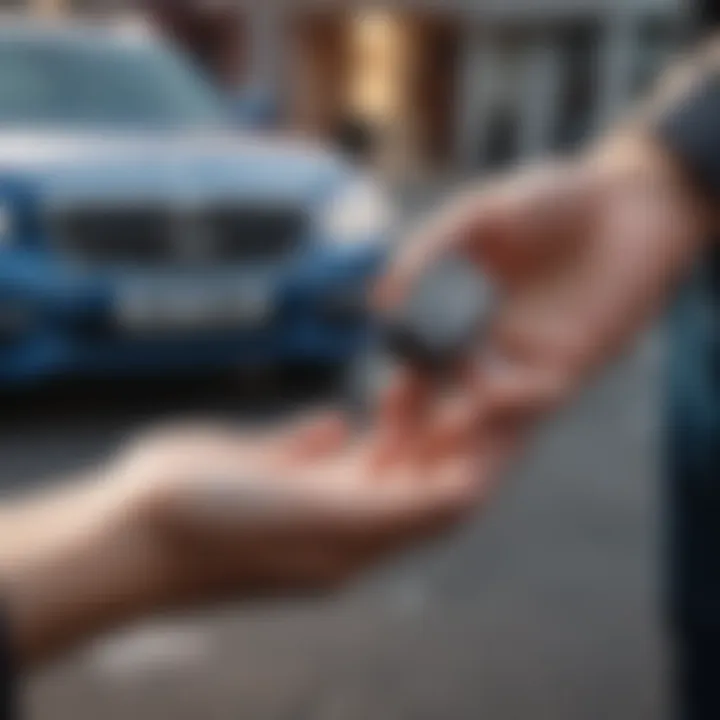 A close-up of a car key in a person's hand, emphasizing the choice of vehicle.