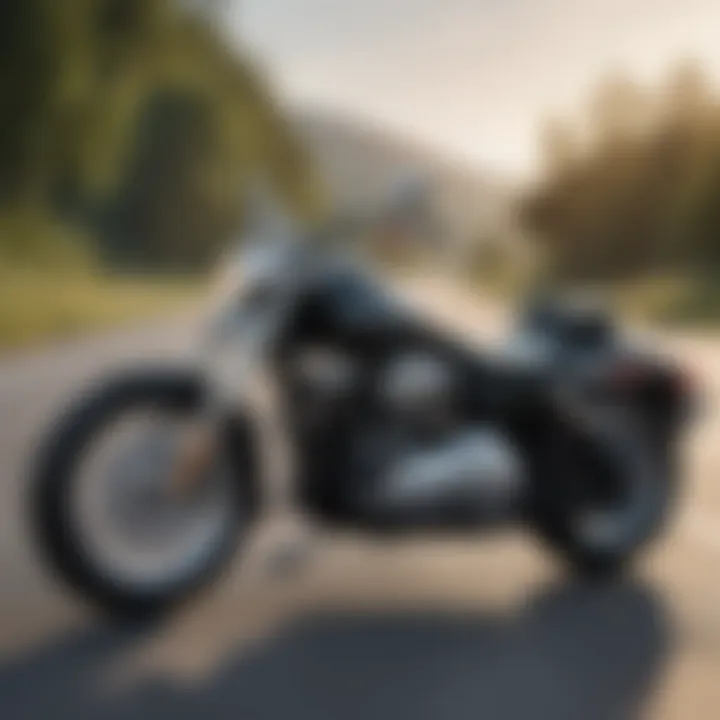 A scenic view of a Harley-Davidson motorcycle parked on an open road