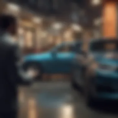 A negotiation scene between a buyer and a car dealer.