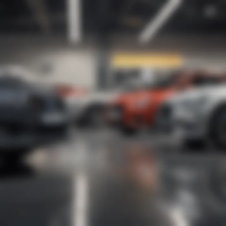 A diverse selection of cars in a dealership showcasing various models.