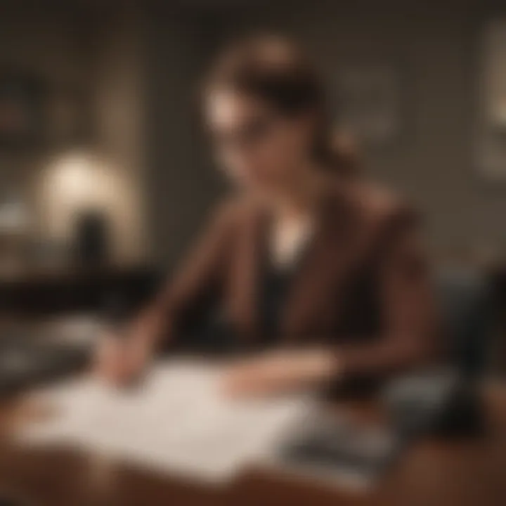 A person reviewing financial documents carefully at a desk