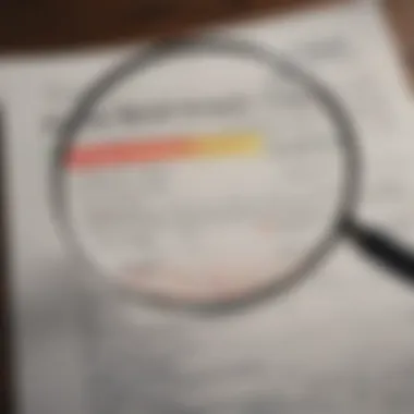 A close-up of a credit report with a magnifying glass