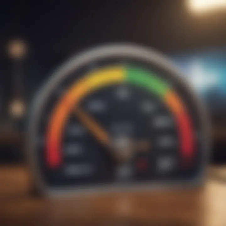 A visual representation of a credit score gauge indicating good financial health.