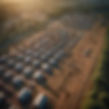 An aerial view of various land plots in different environments, illustrating market conditions.