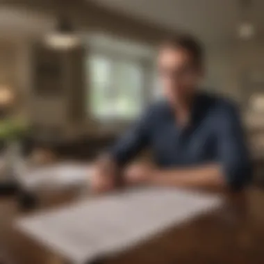 A homeowner reviewing insurance documents at a table.