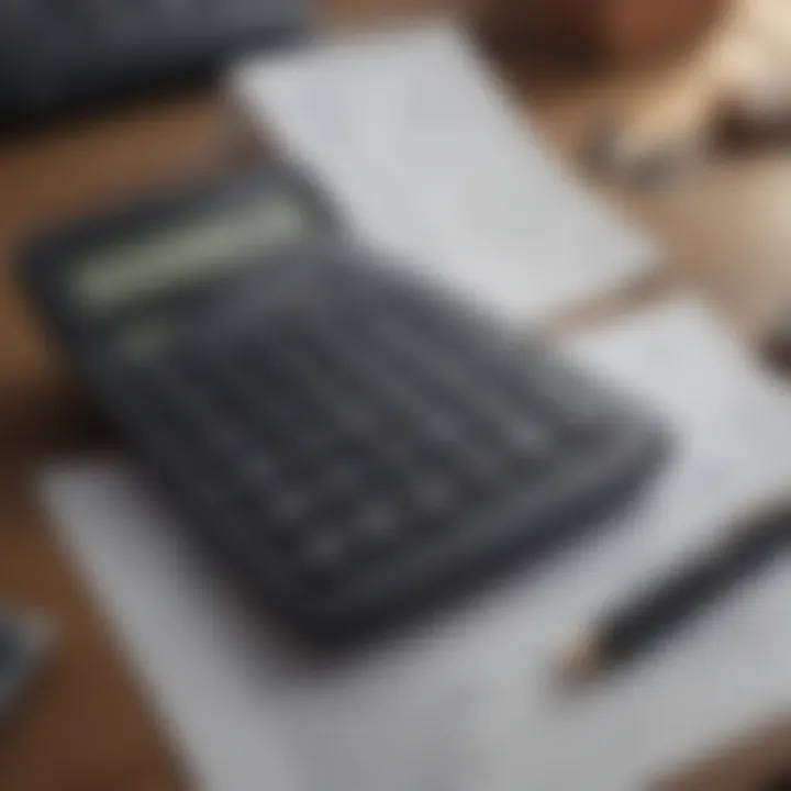 A calculator and financial documents representing refinancing calculations