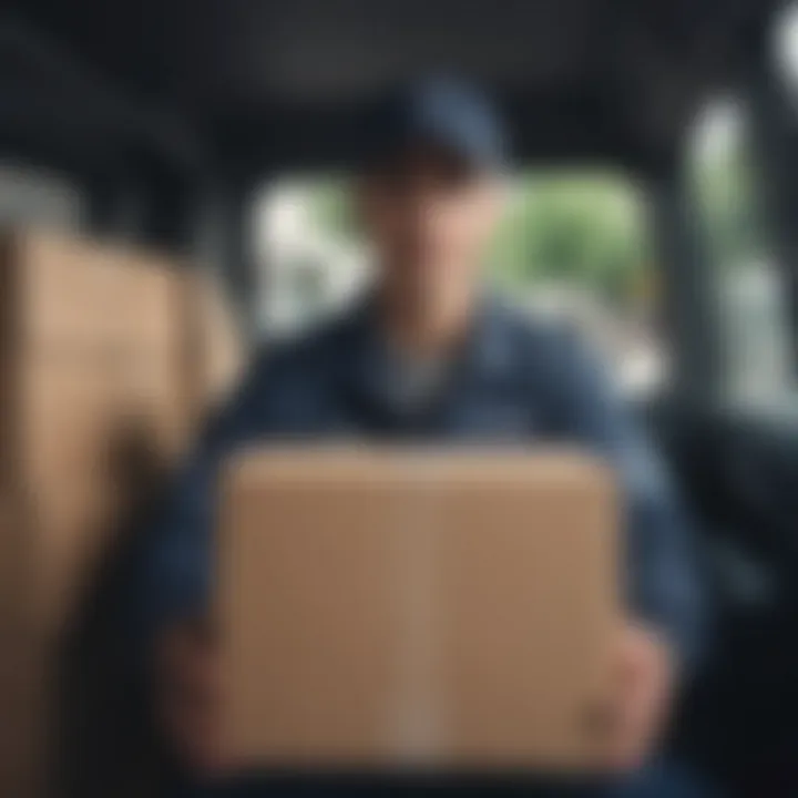 Delivery driver with packages in the back of a vehicle