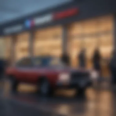 Happy car buyers celebrating their purchase outside the dealership