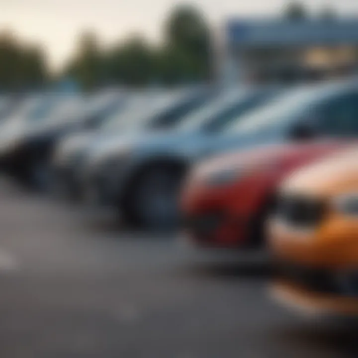 A variety of cars lined up at a dealership