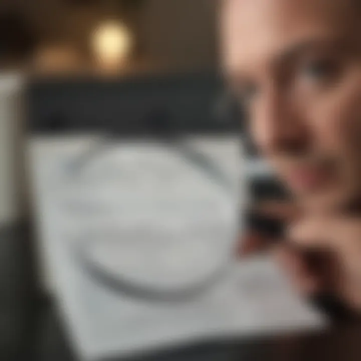 A person reviewing a credit report with a magnifying glass