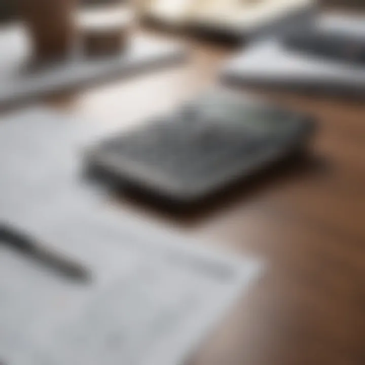 A financial calculator and documents spread across a desk