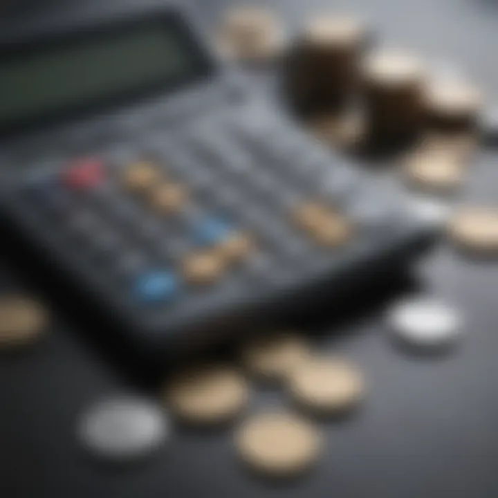 A calculator and coins representing cost savings through online banking