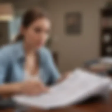 A person reviewing financial documents with a concerned expression