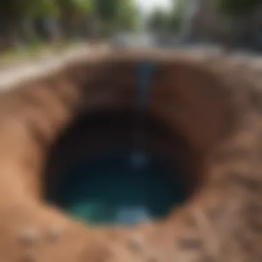 Geological view of a sinkhole in a residential area.