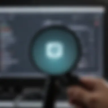 A magnifying glass over a computer screen symbolizing monitoring