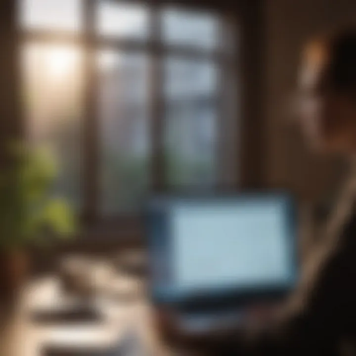 A person analyzing a laptop screen displaying insurance benefits information.