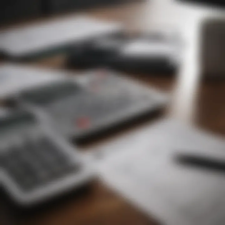 A calculator and financial documents on a table representing budgeting and planning.