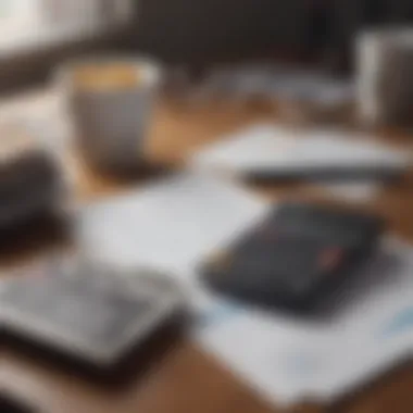 A calculator and financial documents on a desk illustrating budgeting.