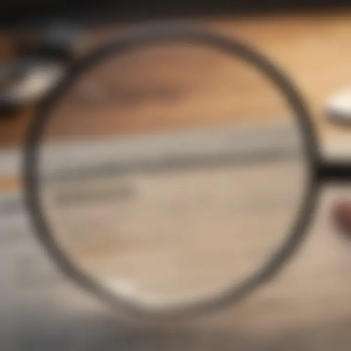 A close-up of a credit report being analyzed with a magnifying glass.