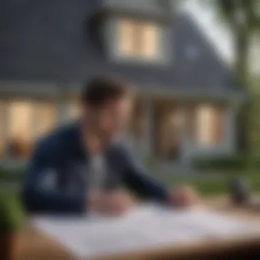 Homeowner Analyzing House Insurance Choices A thoughtful homeowner reviewing insurance options