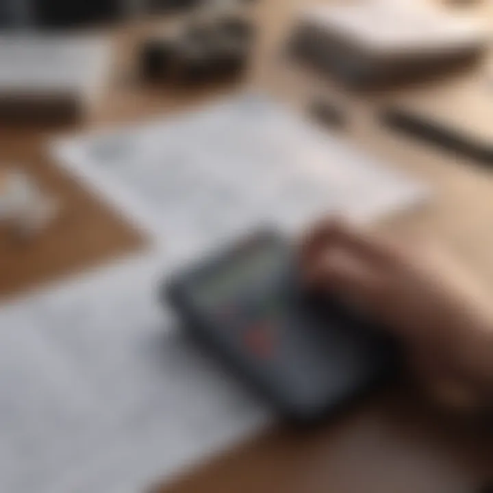 Person reviewing financial documents with a calculator