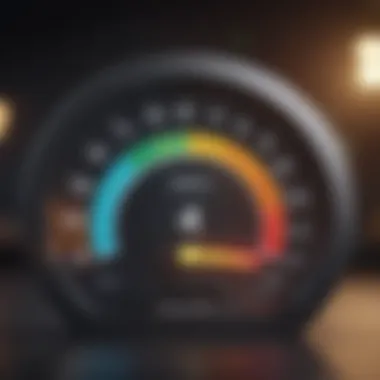 A visual representation of a credit score gauge indicating various ranges.