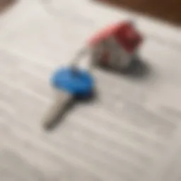 A close-up of a house key resting on a legal document symbolizing home ownership and bankruptcy.