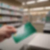 Illustration of a health savings account card being used at a pharmacy checkout.