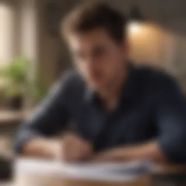 Evaluating Financial Options A thoughtful individual evaluating their financial options with charts and documents.