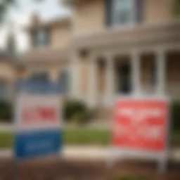 A visual representation of a pre-foreclosure property sign in front of a house.