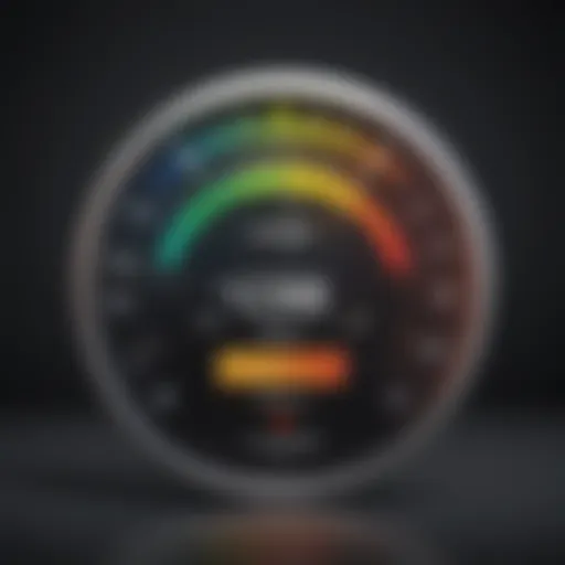 Credit score gauge indicating different ranges