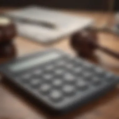 A close-up of a calculator and a gavel symbolizing financial planning in legal matters.