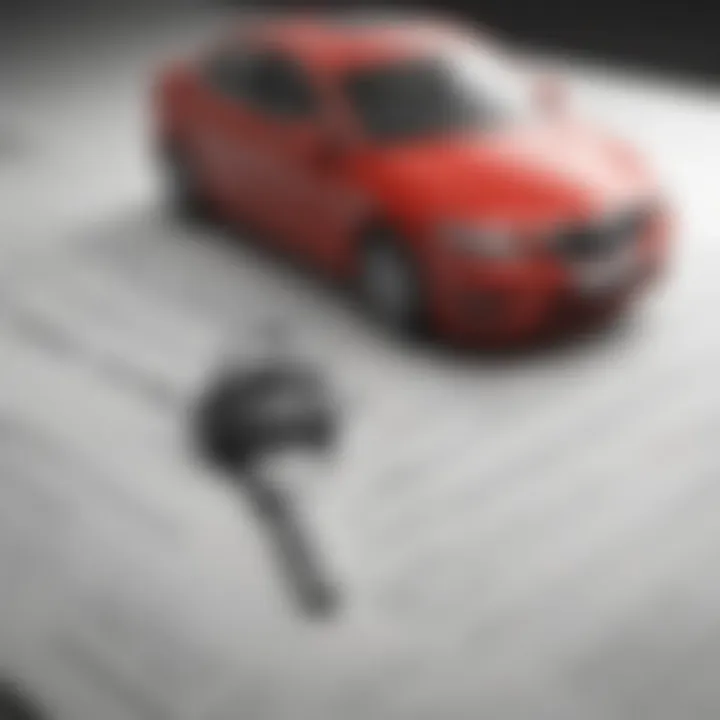 Close-up of a car key resting on a financial agreement document