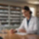 A pharmacist dispensing medications with a Health Savings Account logo in the background