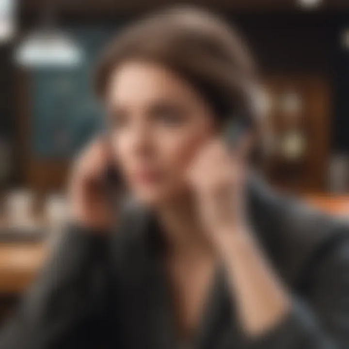 A concerned individual on the phone with a credit card issuer, appearing focused and alert