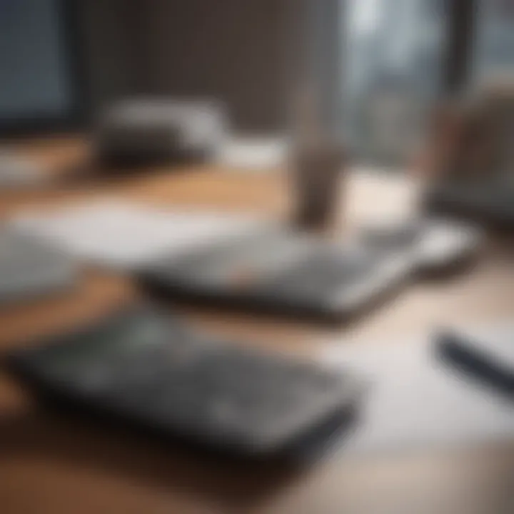 A calculator and credit report on a desk.