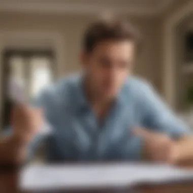 Understanding Home Loan Denial A frustrated homeowner reviewing loan documents.